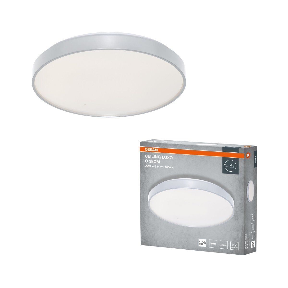 4099854652295 - Stropní svítidlo LUXO, 380mm, 24W, Denní bílá, IP20, Stříbrné - Czechia LEDVANCE e - shop
