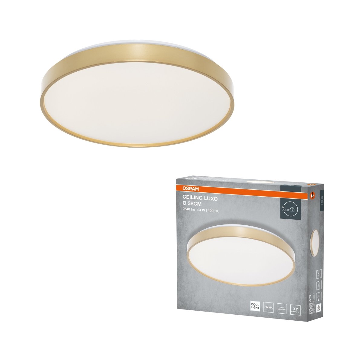 4099854653346 - Stropní svítidlo LUXO, 380mm, 24W, Denní bílá, IP20, Zlaté - Czechia LEDVANCE e - shop