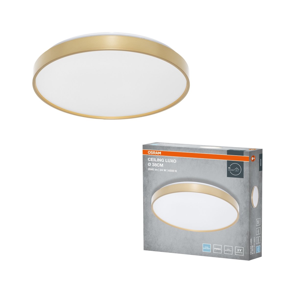4099854653360 - Stropní svítidlo LUXO, 380mm, 24W, Studená bílá, IP20, Zlaté - Czechia LEDVANCE e - shop