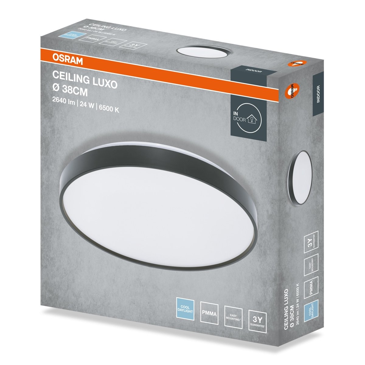 4099854651281 - Stropní svítidlo LUXO, 380mm, Studená bílá, IP20, Černé - Czechia LEDVANCE e - shop