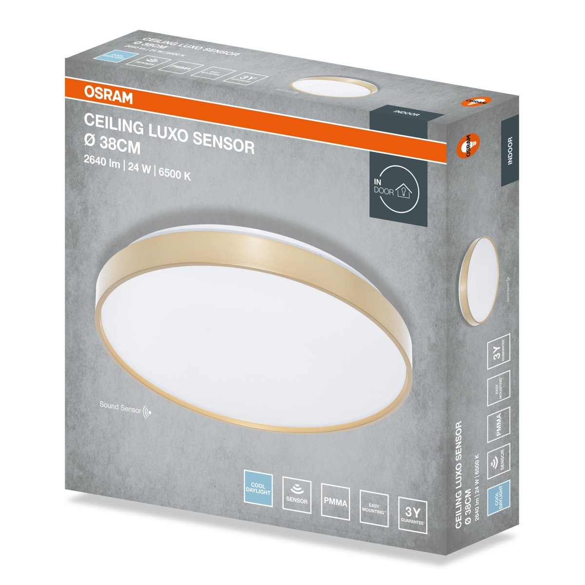 4099854653698 - Stropní svítidlo LUXO, 380mm, Studená bílá, IP20, Zlaté - Czechia LEDVANCE e - shop