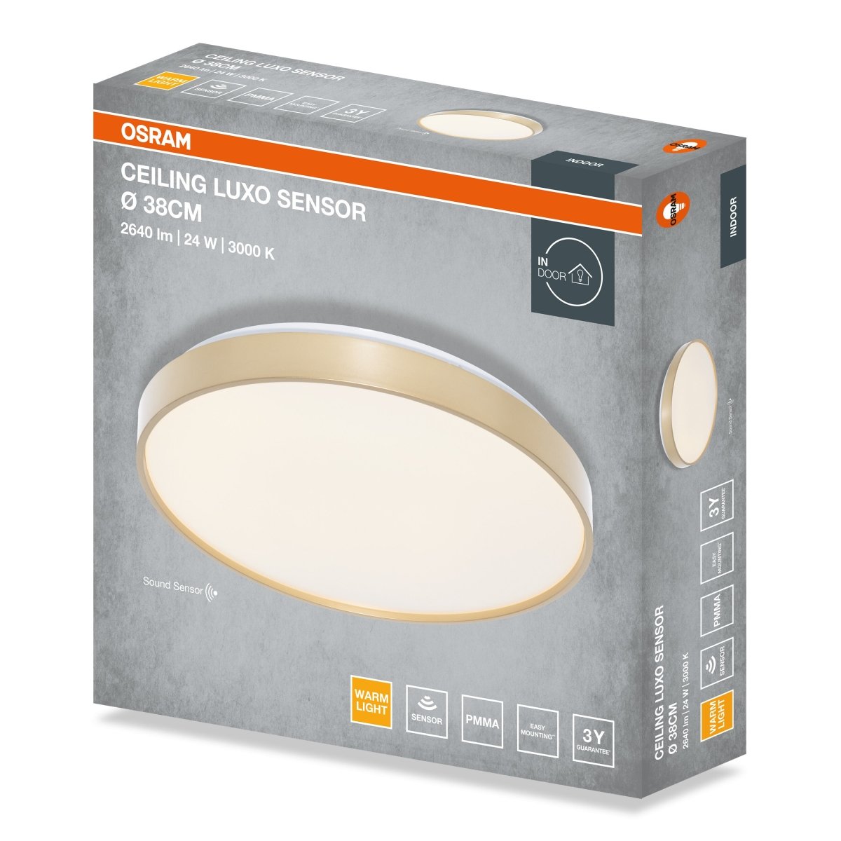 4099854653391 - Stropní svítidlo LUXO, 380mm, Teplá bílá, IP20, Zlaté - Czechia LEDVANCE e - shop