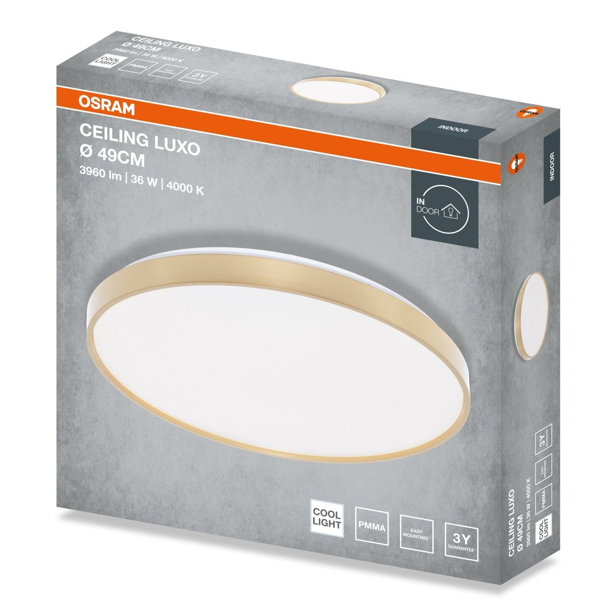 4099854653735 - Stropní svítidlo LUXO, 490mm, 36W, Denní bílá, IP20, Zlaté - Czechia LEDVANCE e - shop