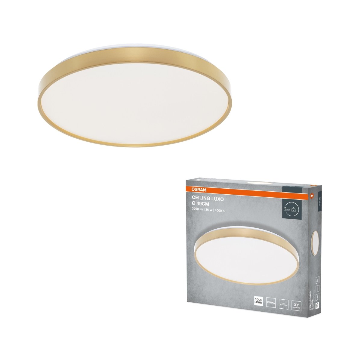 4099854653735 - Stropní svítidlo LUXO, 490mm, 36W, Denní bílá, IP20, Zlaté - Czechia LEDVANCE e - shop