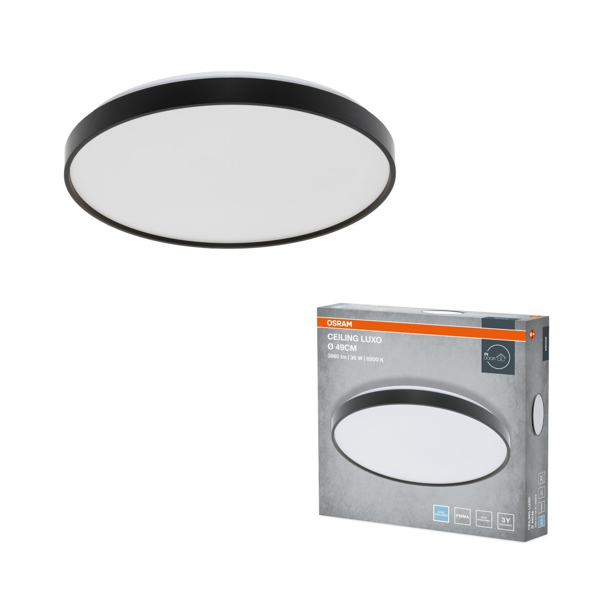 4099854651533 - Stropní svítidlo LUXO, 490mm, 36W, Studená bílá, IP20, Černé - Czechia LEDVANCE e - shop