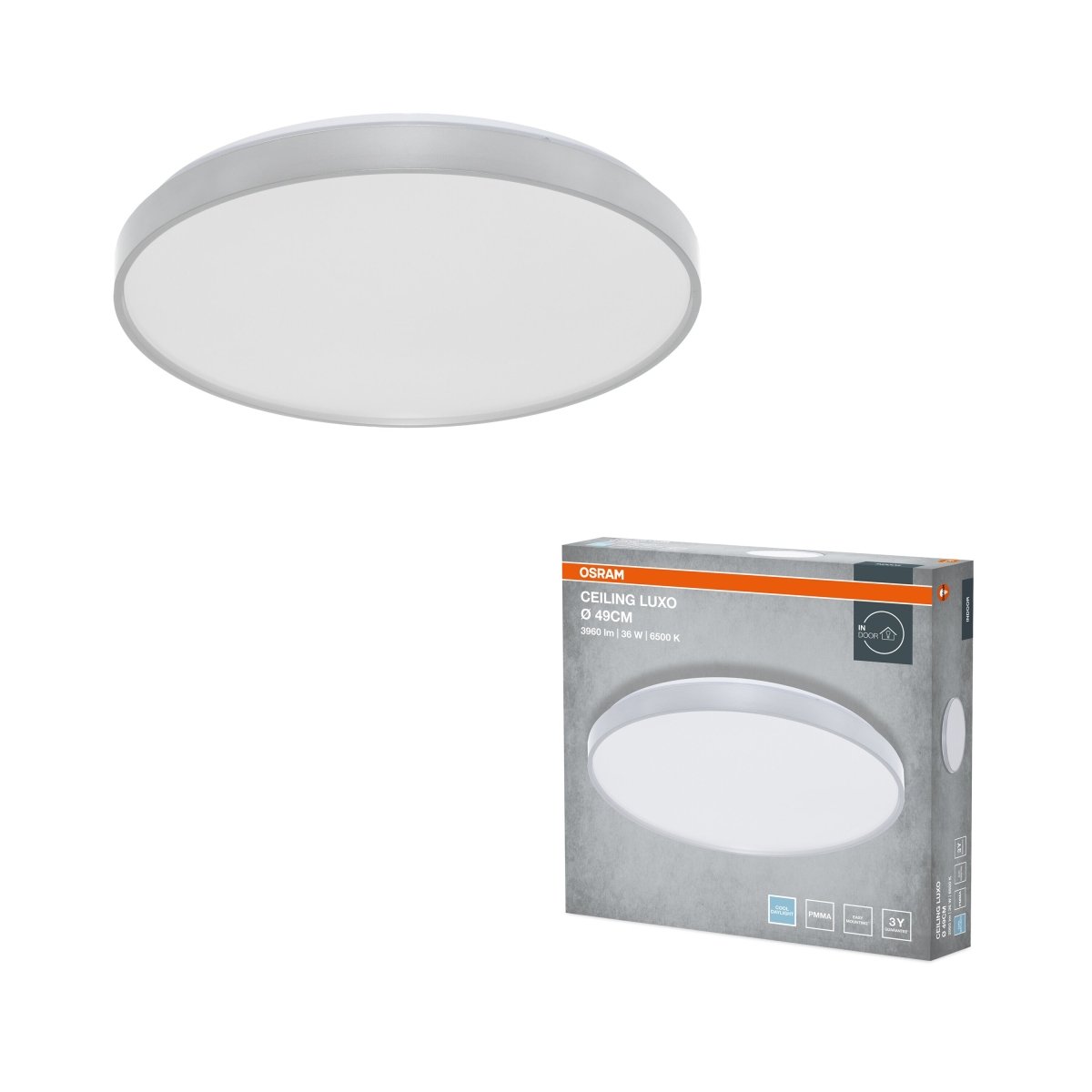 4099854652448 - Stropní svítidlo LUXO, 490mm, 36W, Studená bílá, IP20, Stříbrné - Czechia LEDVANCE e - shop
