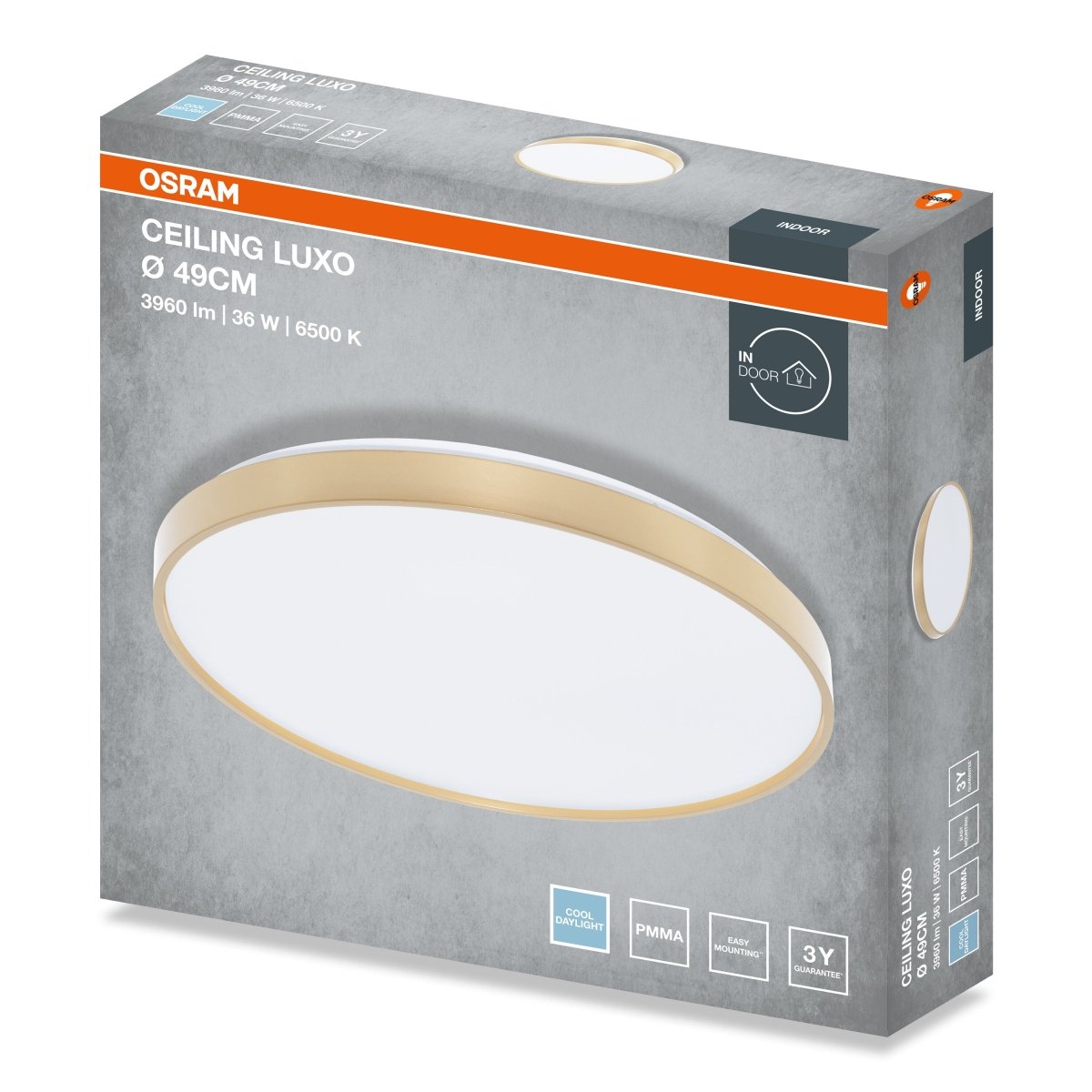 4099854653759 - Stropní svítidlo LUXO, 490mm, 36W, Studená bílá, IP20, Zlaté - Czechia LEDVANCE e - shop