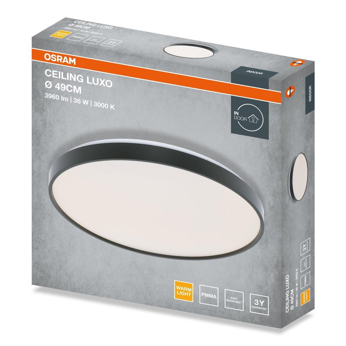 4099854651373 - Stropní svítidlo LUXO, 490mm, 36W, Teplá bílá, IP20, Černé - Czechia LEDVANCE e - shop