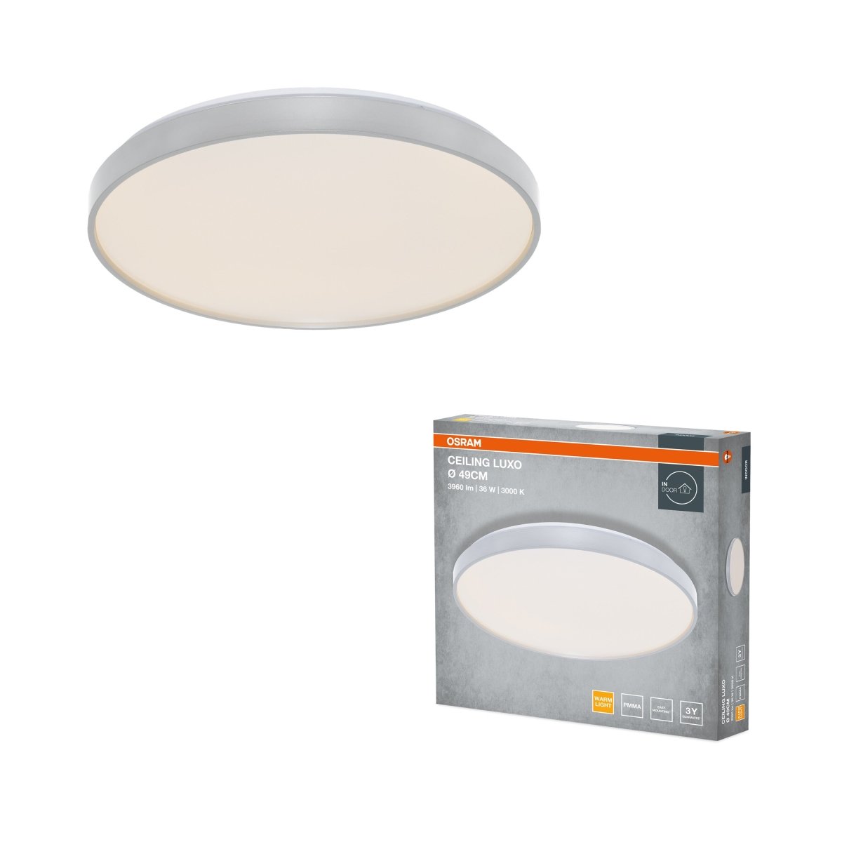 4099854652400 - Stropní svítidlo LUXO, 490mm, 36W, Teplá bílá, IP20, Stříbrné - Czechia LEDVANCE e - shop