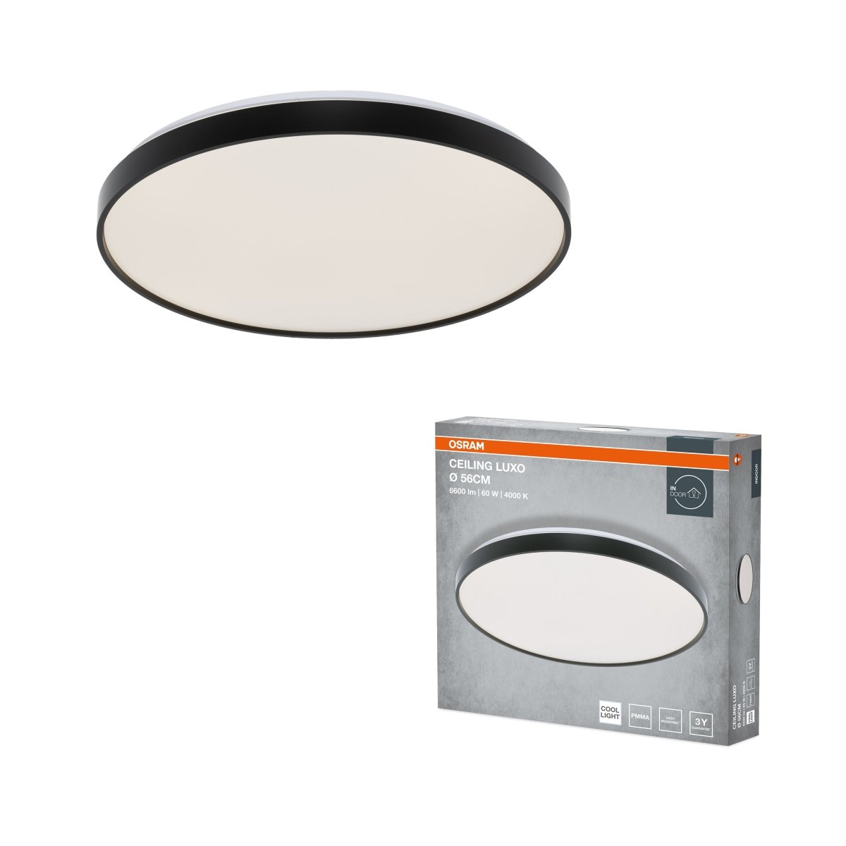 4099854651571 - Stropní svítidlo LUXO, 560mm, 60W, Denní bílá, IP20, Černé - Czechia LEDVANCE e - shop