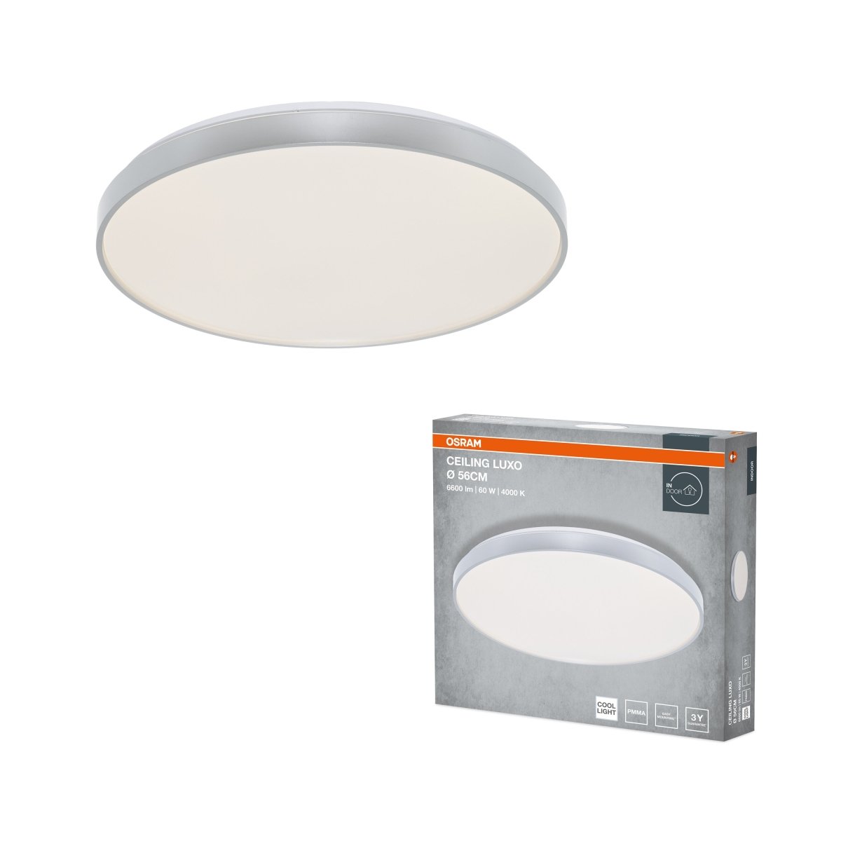 4099854652486 - Stropní svítidlo LUXO, 560mm, 60W, Denní bílá, IP20, Stříbrné - Czechia LEDVANCE e - shop