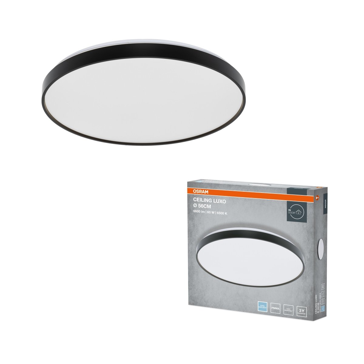 4099854651595 - Stropní svítidlo LUXO, 560mm, 60W, Studená bílá, IP20, Černé - Czechia LEDVANCE e - shop