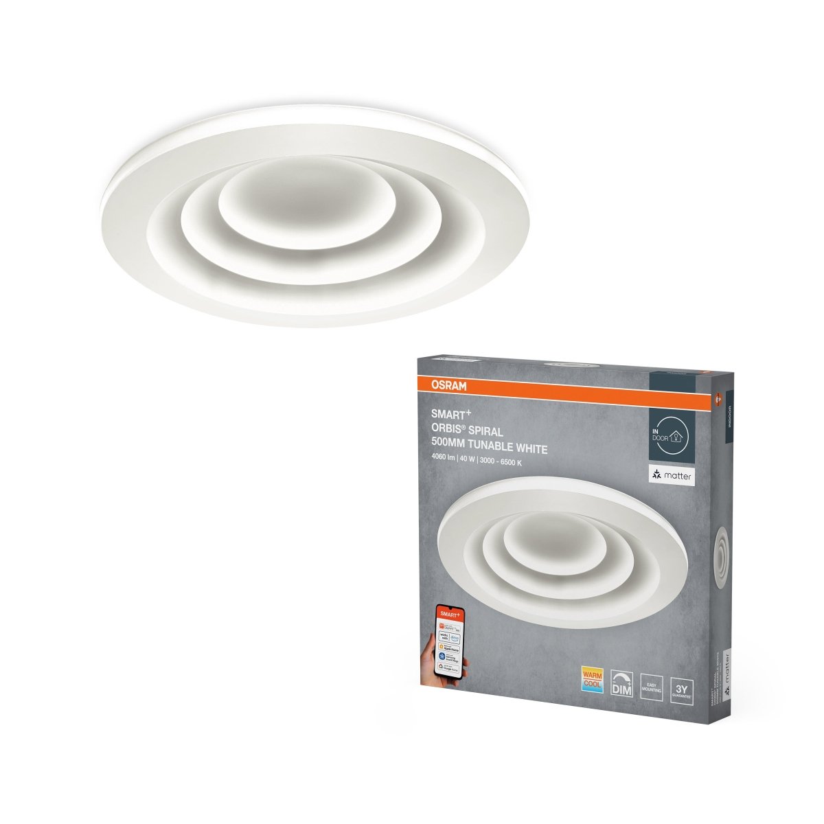 4099854473166 - Stropní svítidlo Matter Spiral 500mm BÍLÉ, Laditelná Bílá - Stropní svítidlo - Czechia LEDVANCE e - shop