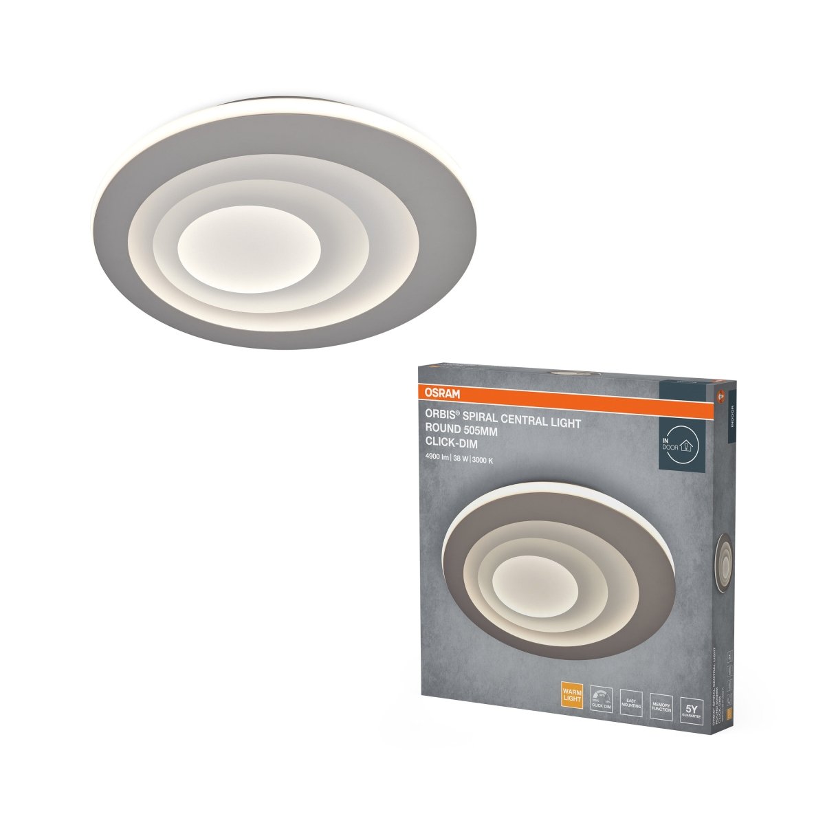 4099854612961 - Stropní svítidlo Orbis Spiral Central Light, šedá, teplá bílá, 505 mm - Stropní svítidlo - Czechia LEDVANCE e-shop