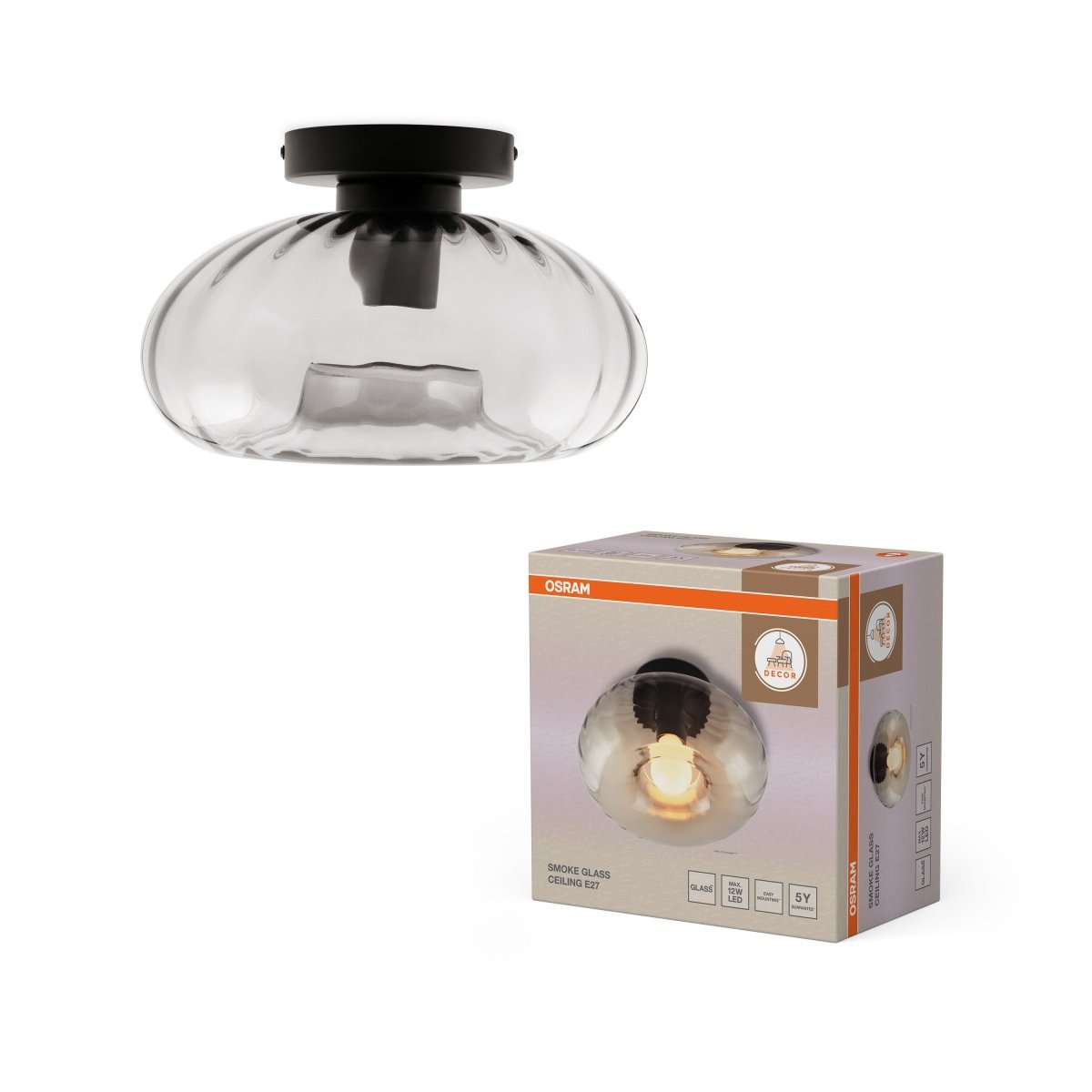 4058075850026 - Stropní svítidlo Smoke Glass, 1x E27, Černé - Czechia LEDVANCE e - shop