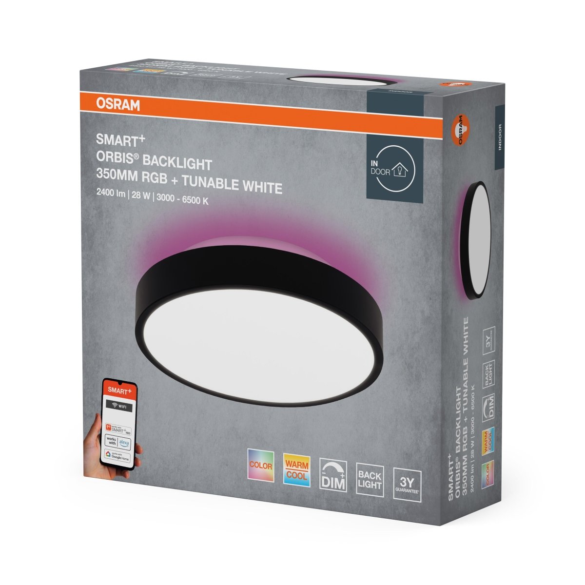 4099854473104 - Stropní svítidlo Wifi Orbis Backlight 350mm ČERNÉ, RGB + Laditelná Bílá - Nástěnné svítidlo - Czechia LEDVANCE e - shop
