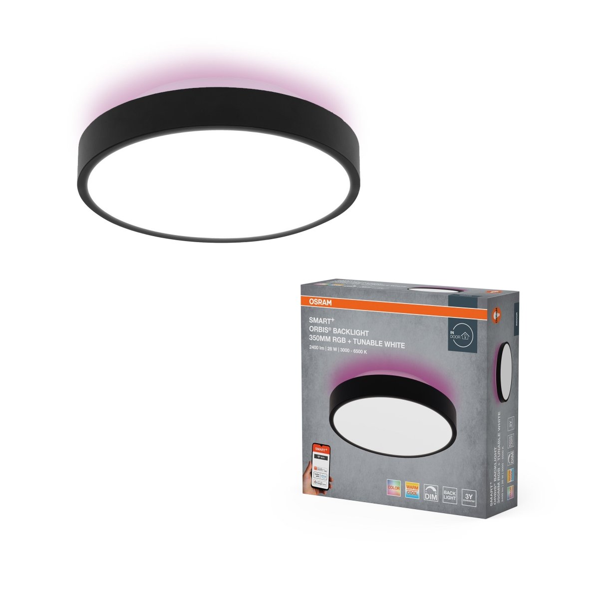 4099854473104 - Stropní svítidlo Wifi Orbis Backlight 350mm ČERNÉ, RGB + Laditelná Bílá - Nástěnné svítidlo - Czechia LEDVANCE e - shop