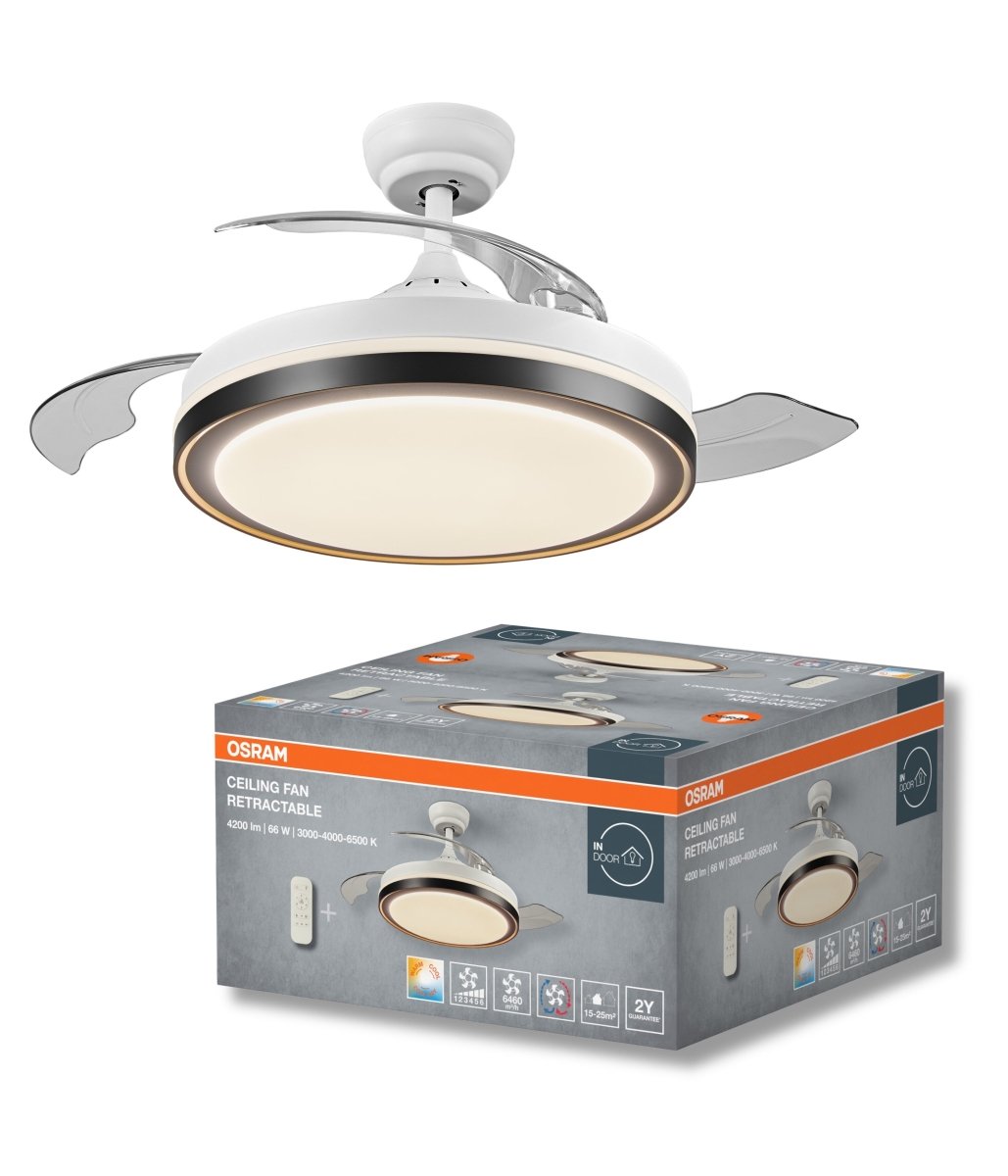 4099854506789 - Stropní ventilátor se světlem Fan Retrac 1070mm, 66W, Bílý - Czechia LEDVANCE e - shop