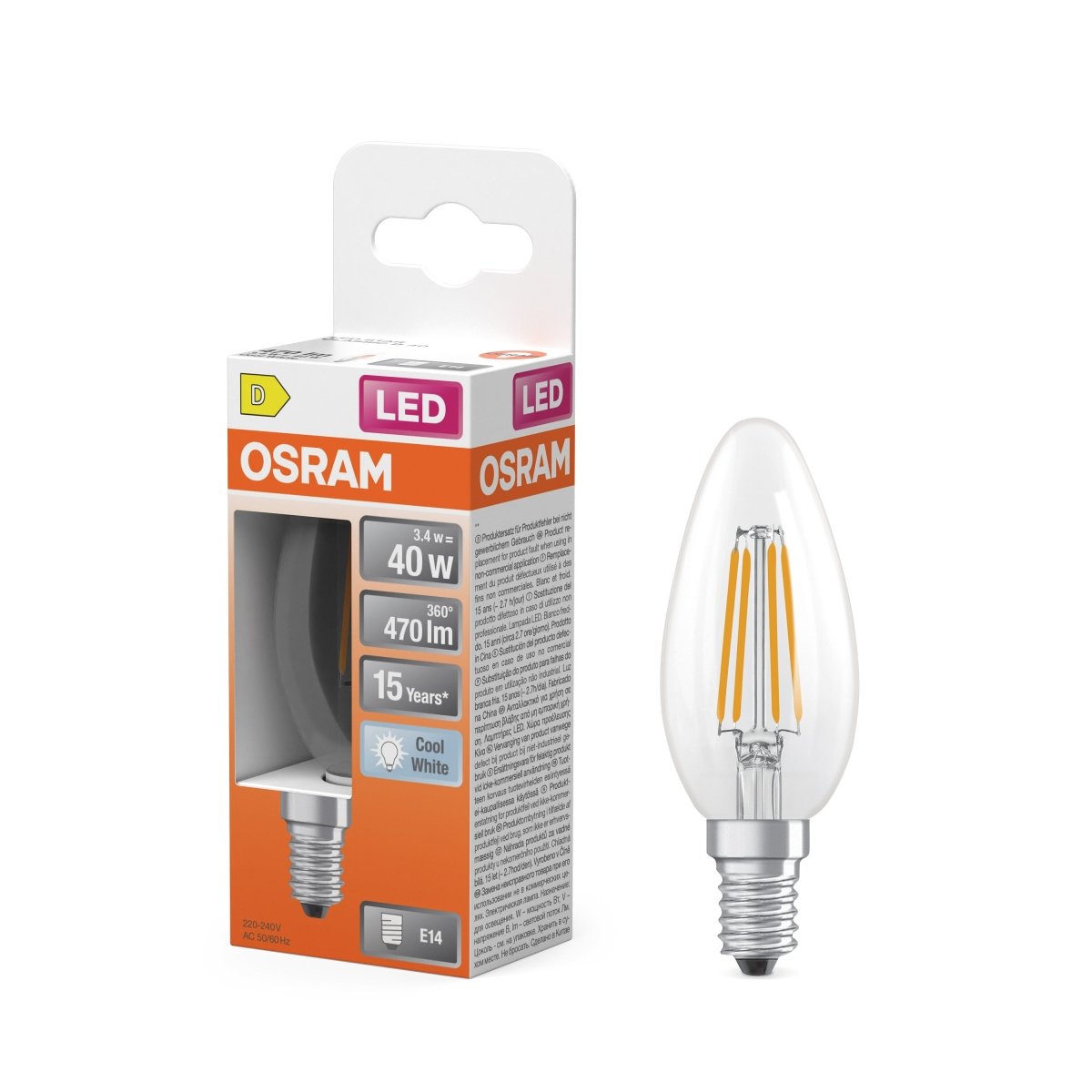 4099854467189 - Svíčková LED průhledná žárovka E14 4 W CLASSIC B, studená bílá OSRAM - Žárovka - LEDVANCE e - shop