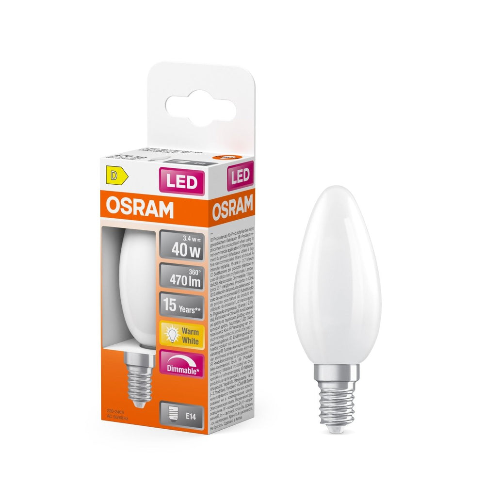 Svíčková LED stmívatelná žárovka E14 4,8 W CLASSIC B, teplá bílá OSRAM