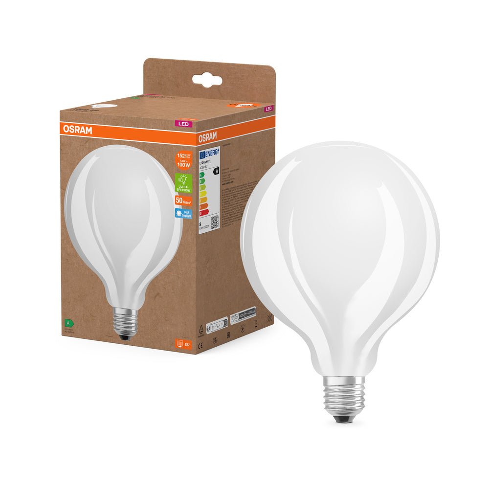 Účinná LED žárovka E27 7.2W GLOBE125, studená denní bílá