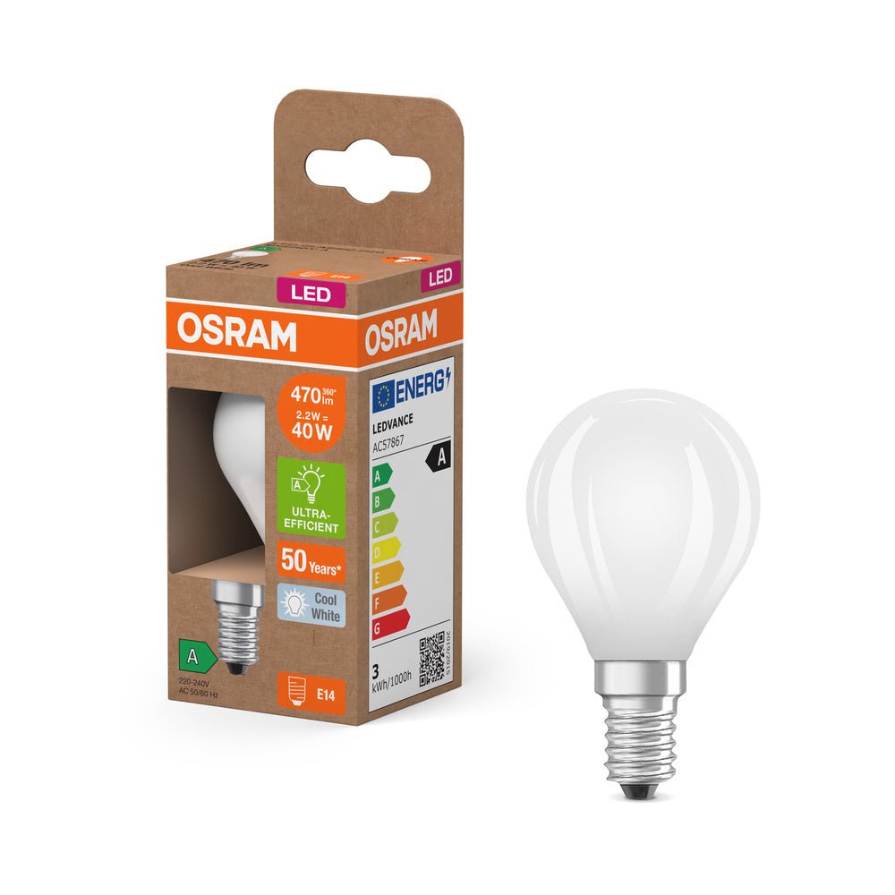 Účinná LED žárovka matná E14 2.2W CLASSIC P, studená bílá