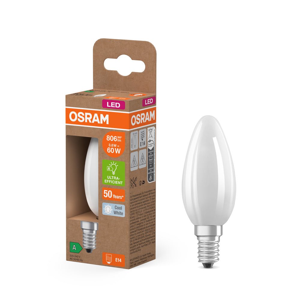 Účinná LED žárovka matná E14 3.8W CLASSIC B, studená bílá