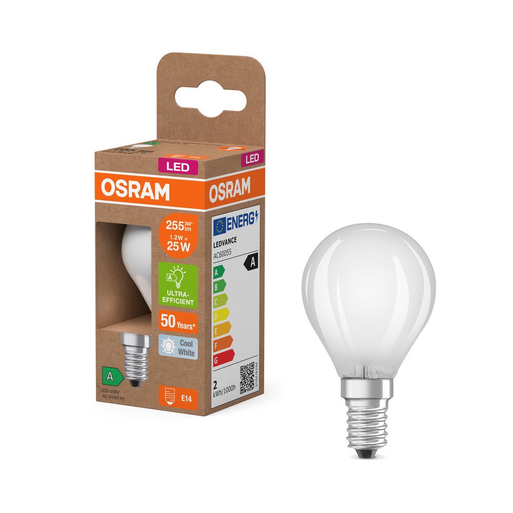 Ultra účinná LED žárovka E14 1.2W CLASSIC P, studená bílá