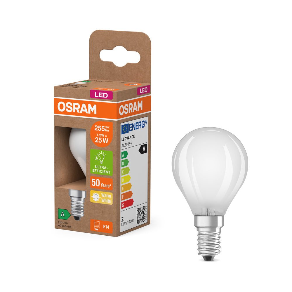 Ultra účinná LED žárovka E14 1.2W CLASSIC P, teplá bílá