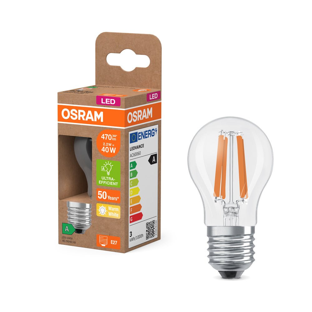Ultra účinná LED žárovka E27 2.2W CLASSIC P, teplá bílá