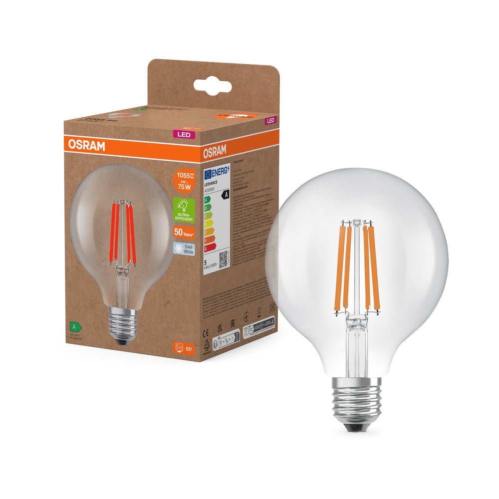 Ultra účinná LED žárovka E27 5W GLOBE95, studená bílá