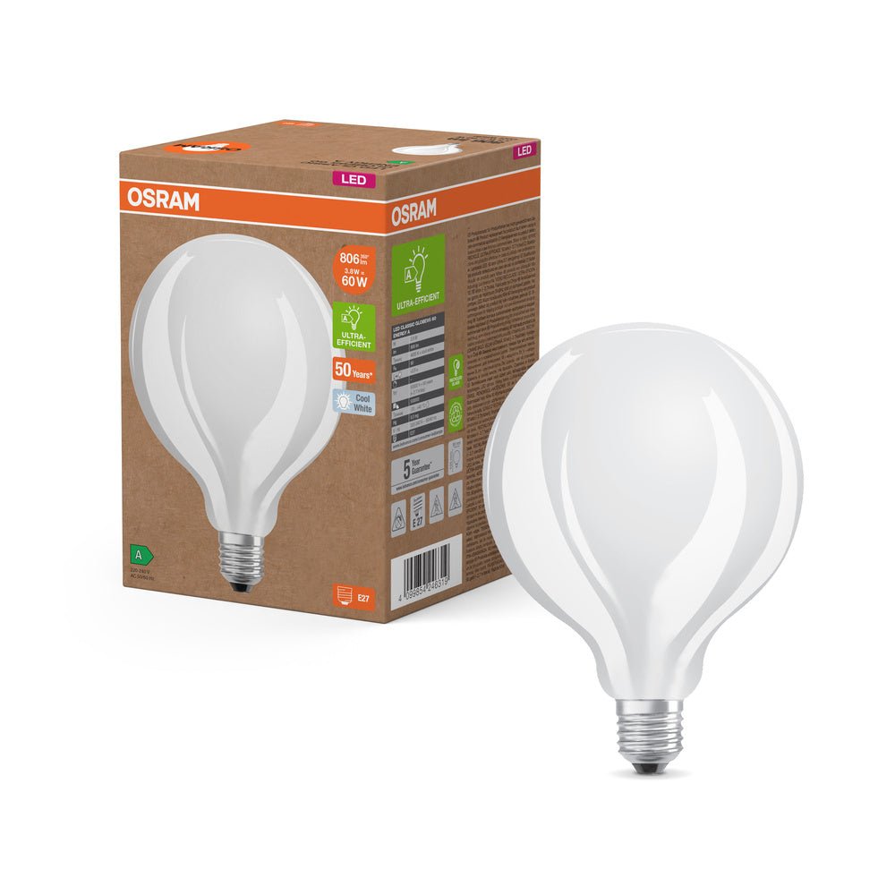 Ultra účinná LED žárovka matná E27 3.8W GLOBE, studená bílá