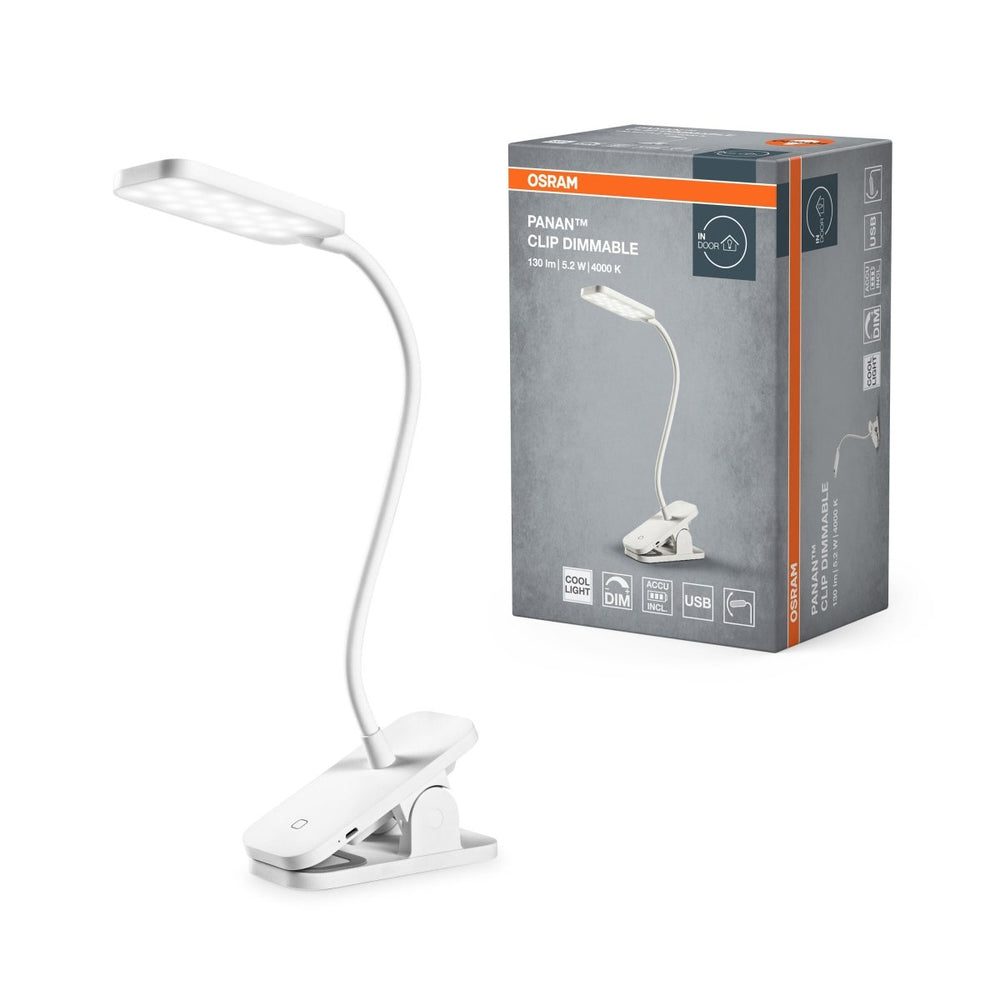 USB stmívatelná LED stolní lampa 5.2 W PANAN CLIP, studená bílá OSRAM