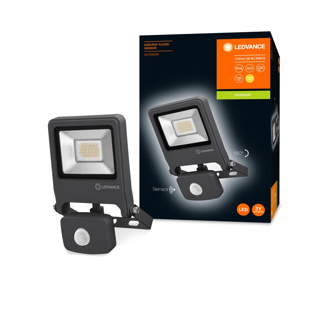 Tmavě šedý venkovní reflektor ENDURA IP44 2 W se senzorem, teplá bílá