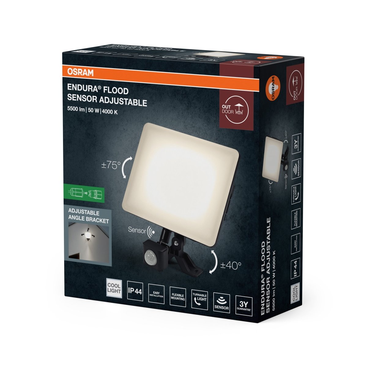 4099854706370 - Venkovní reflektor ENDURA® nastavitelný se senzorem 50W, 120 °, černá - Reflektor - Czechia LEDVANCE e-shop