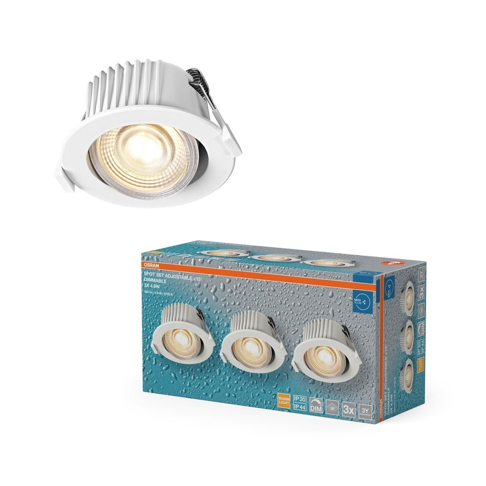 Vestavný LED reflektor DIM IP44, teplá bílá, bílá