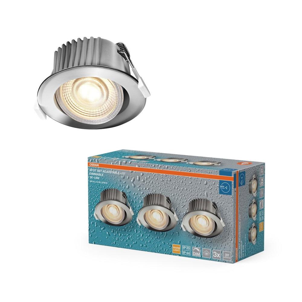 Vestavný LED reflektor DIM IP44, teplá bílá, chrom