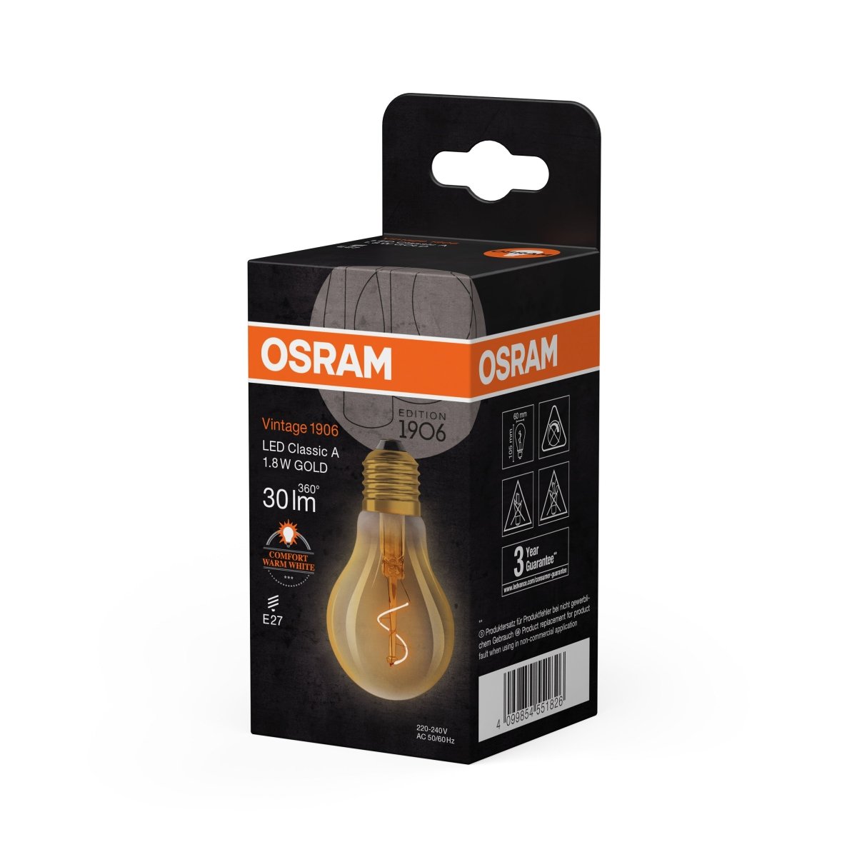 4099854551826 - Vintage LED žárovka 1906 Classic A Spiral Filament, 1.8W, Teplá bílá, Zlatá, E27 - Czechia LEDVANCE e - shop