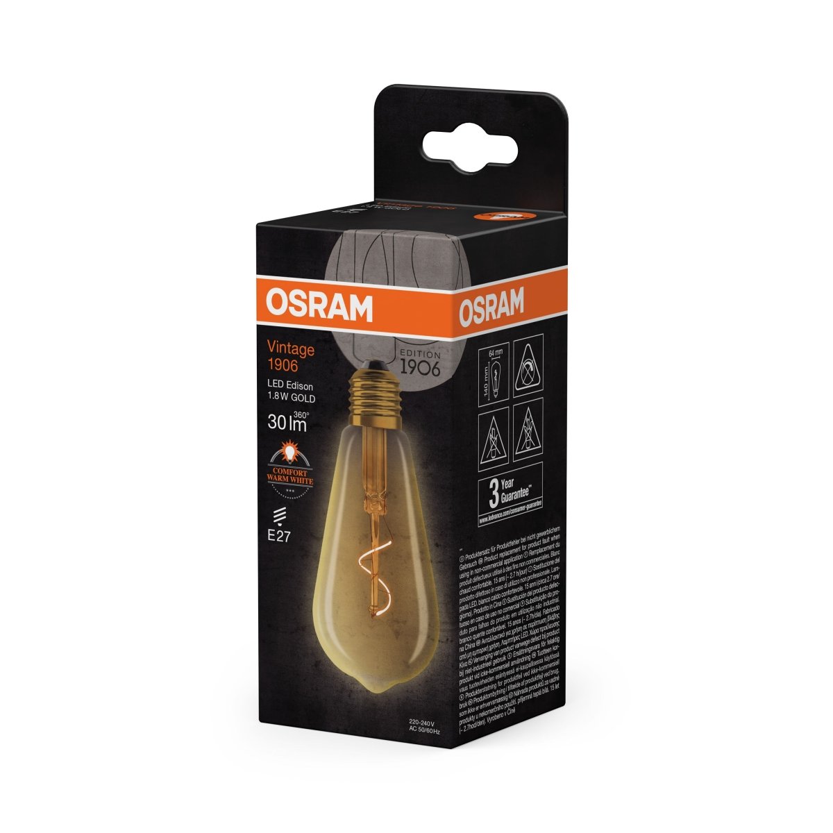 4099854551840 - Vintage LED žárovka 1906 Edison Spiral Filament, 1.8W, Teplá bílá, Zlatá, E27 - Czechia LEDVANCE e - shop