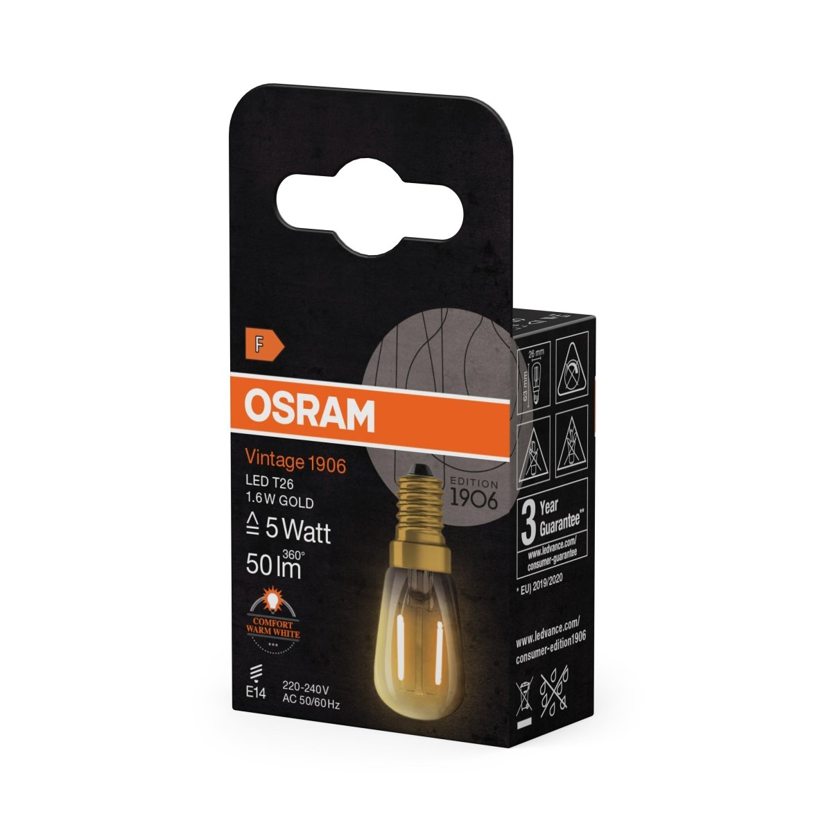 4058075849723 - Vintage LED žárovka 1906 LED T26 5 Filament, 1.6W, Teplá bílá, Zlatá, E14 - Czechia LEDVANCE e - shop