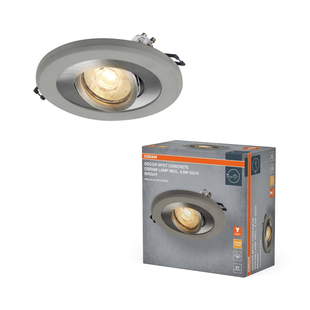 4058075853997 - Zapuštěný bodový reflektor Concrete 4,5W, Světlý beton, Saténový nikl - Reflektor - Czechia LEDVANCE e - shop