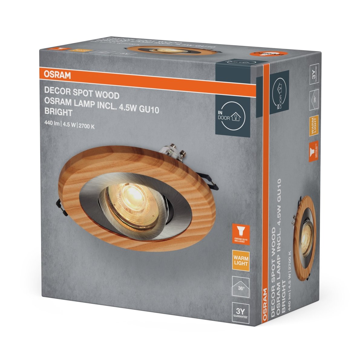 4058075854031 - Zapuštěný bodový reflektor Wood 4,5W, Světlé dřevo, Saténový nikl - Reflektor - Czechia LEDVANCE e - shop