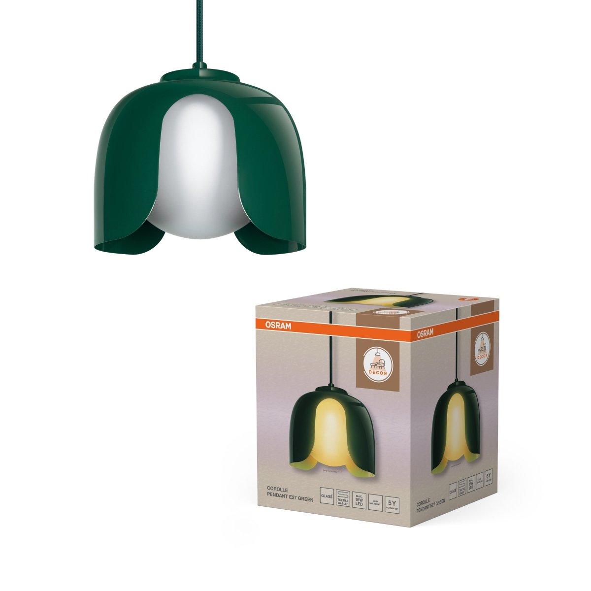 4058075849082 - Závěsné svítidlo Corolle, 1x E27, Zelené - Czechia LEDVANCE e - shop