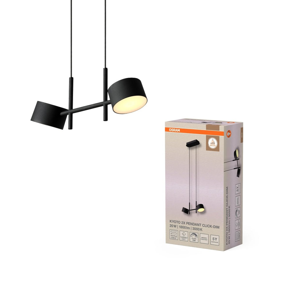 Závěsné svítidlo Kyoto (2 svítidla), 20W, Teplá bílá, Click stmívatelné, Černé