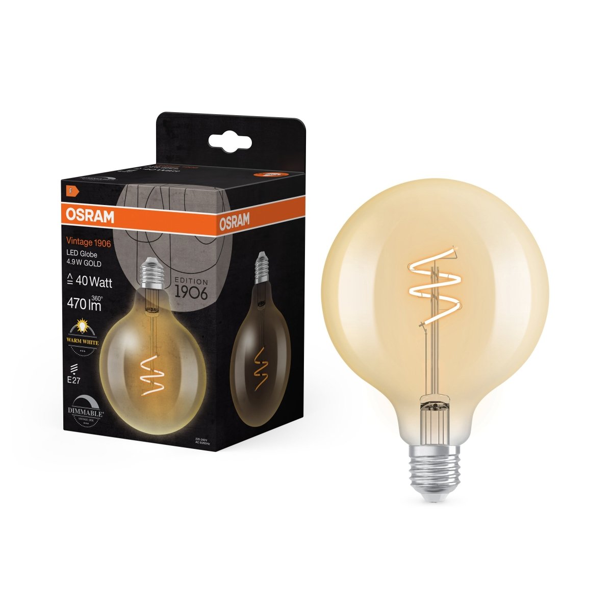 4099854551949 - Zlatá Vintage LED žárovka Spiral Filament, 4.9W, Teplá bílá, E27 - Czechia LEDVANCE e - shop