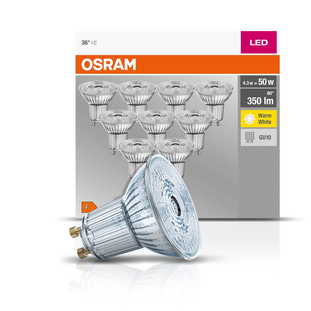 10 ks odolná LED bodovka GU10 4,3 W BASE teplá bílá