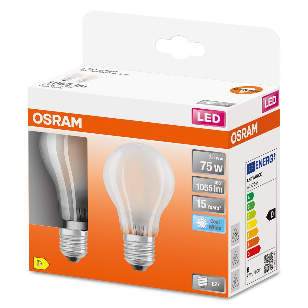 2 ks filamentová žárovka LED STAR A E27 7.5W, studená bílá