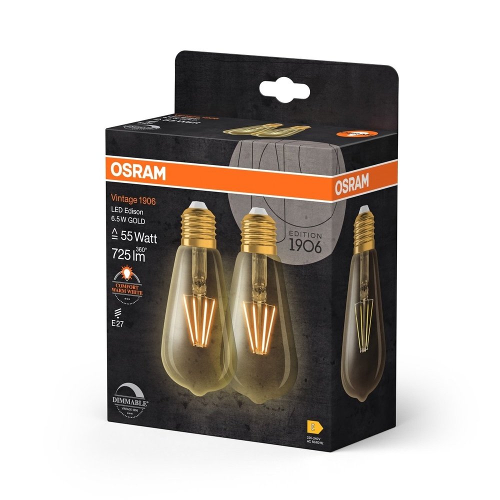 4058075754713 - 2 ks vintage LED stmívatelná žárovka E27 6,5 W EDISON, teplá bílá - Žárovka - LEDVANCE e-shop