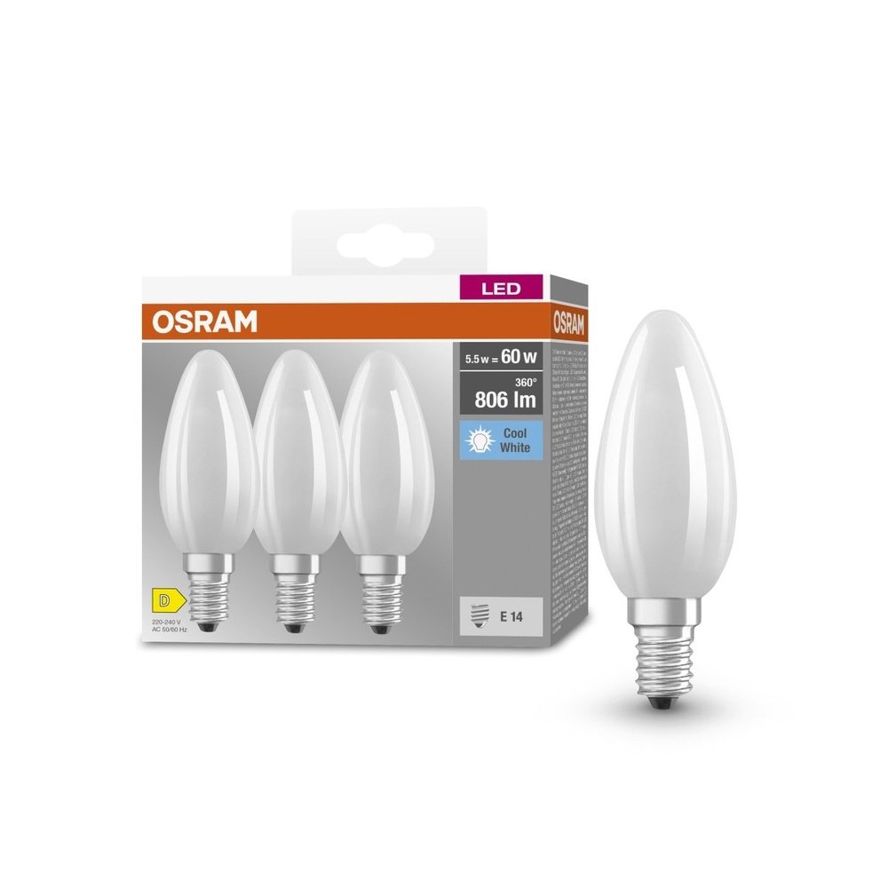 3 ks matná LED svíčková žárovka E14 5,5 W CLASSIC B, studená bílá
