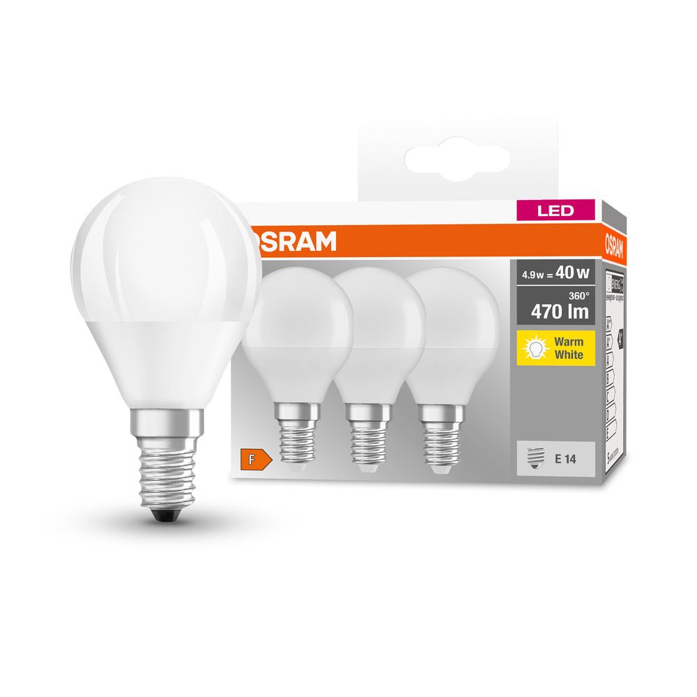 3 ks matná LED žárovka E14 4,9 W BASE teplá bílá